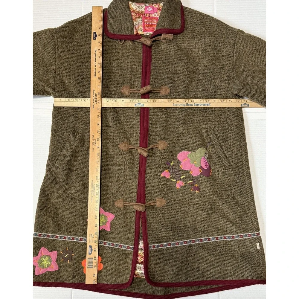 OILILY‎ - Women's Brown Wool Flower Embroidered Coat Jacket - Size 42 - Picture 4 of 13
